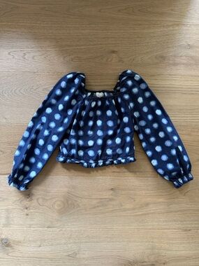 Crewcuts Navy Blue Polka Dot Long-Sleeve Crop Top